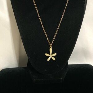 Gold Tone/Green Acrylic Flower Necklace